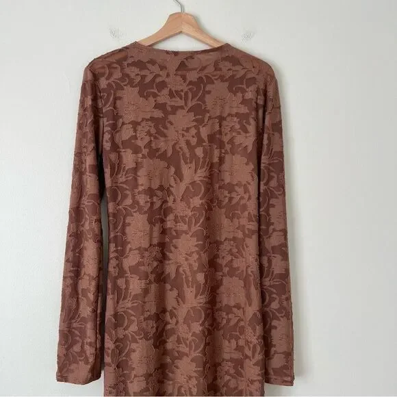 Pretty Little Thing Mocha Floral Sheer Burnout Maxi Dress Long Sleeve NEW Sz 12 - Picture 6 of 9